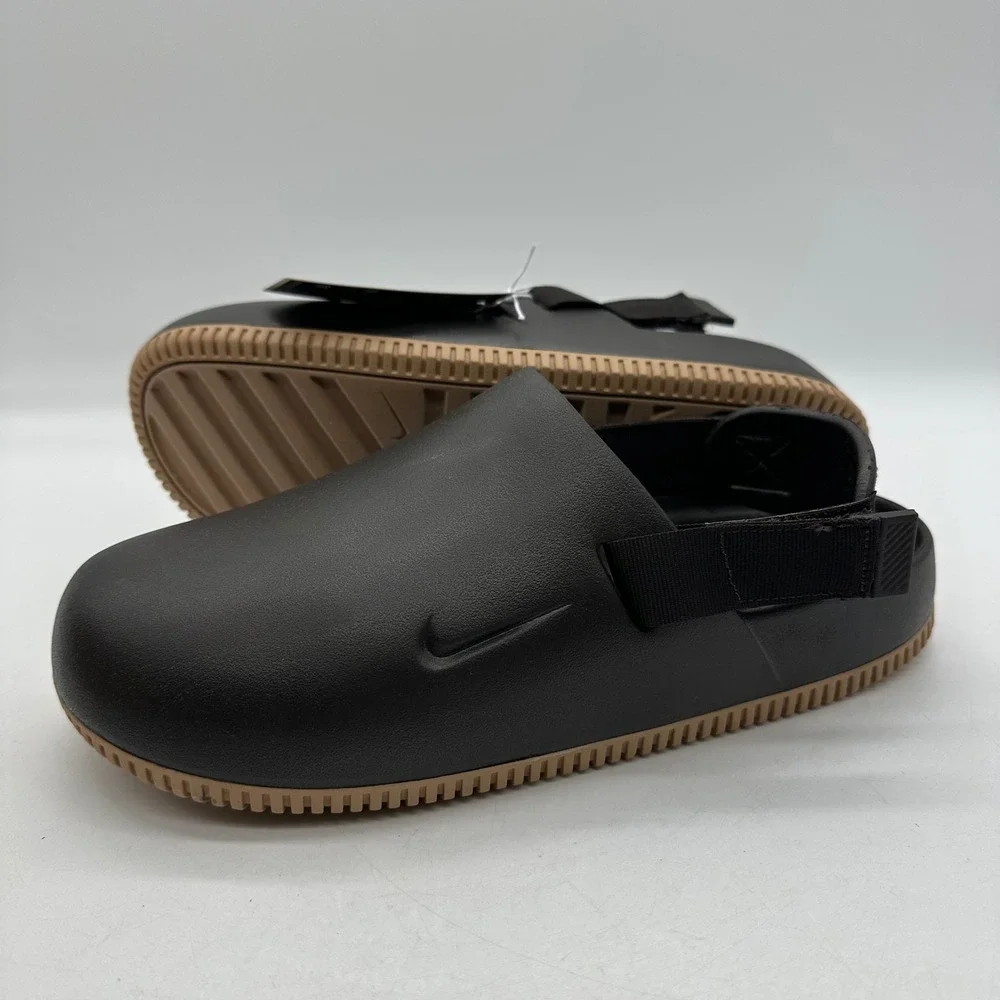 Nike FD5130-203 Mens Size 10 Calm Mule Velvet Brown Hemp Gum Slip On Clog Sandal